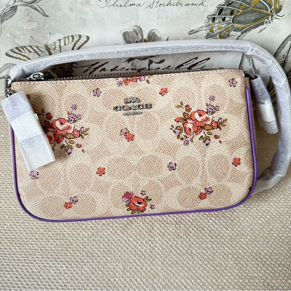 Coach Nolita 19 CAQ19 Cream and Purple Floral Shoulder Bag